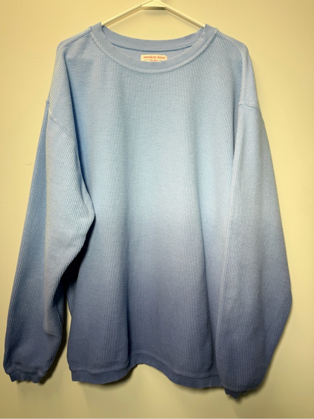 Light Blue Ombre Women's Relaxed Crewneck Ribbed Sweatshirt Size Large